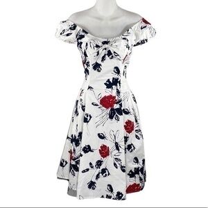 Hearts & Roses H&R white black red off shoulder pinup flare dress MM27